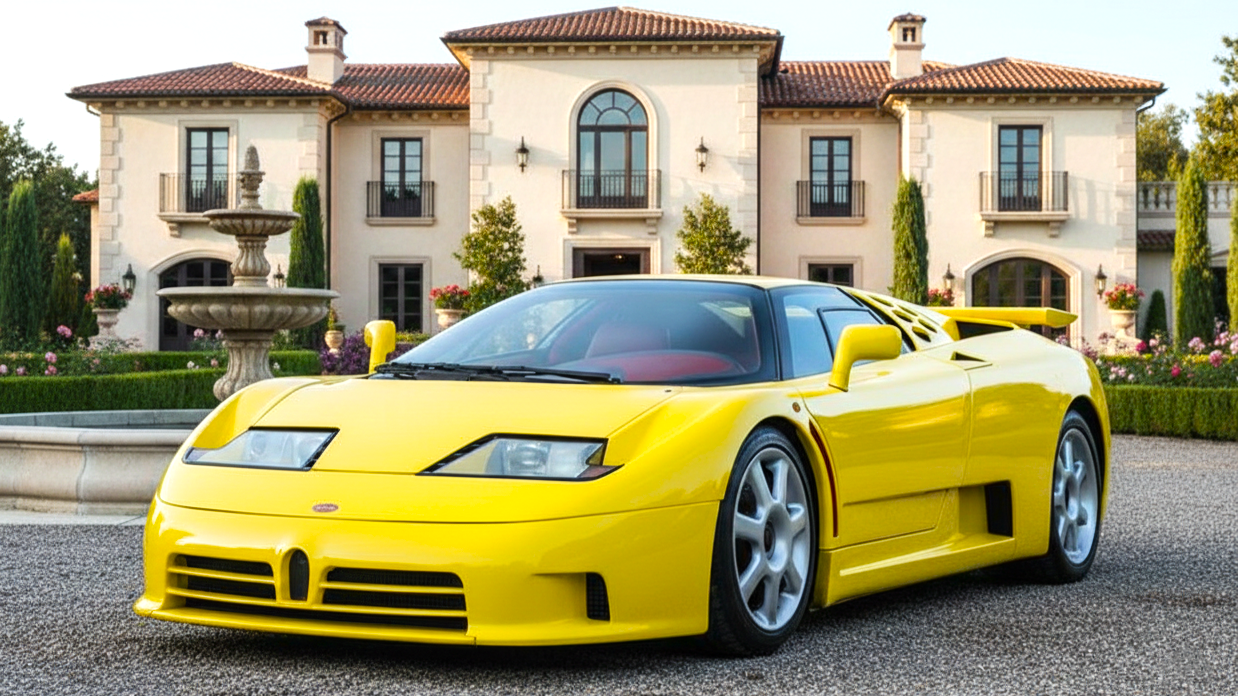 Bugatti EB110 Super Sport (1992) 2 желтого цвета