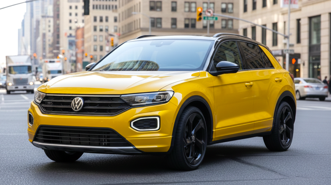 Volkswagen T-Roc 3 желтого цвета