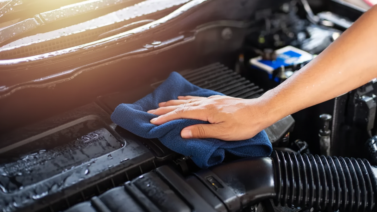 Car engine wet cleaning