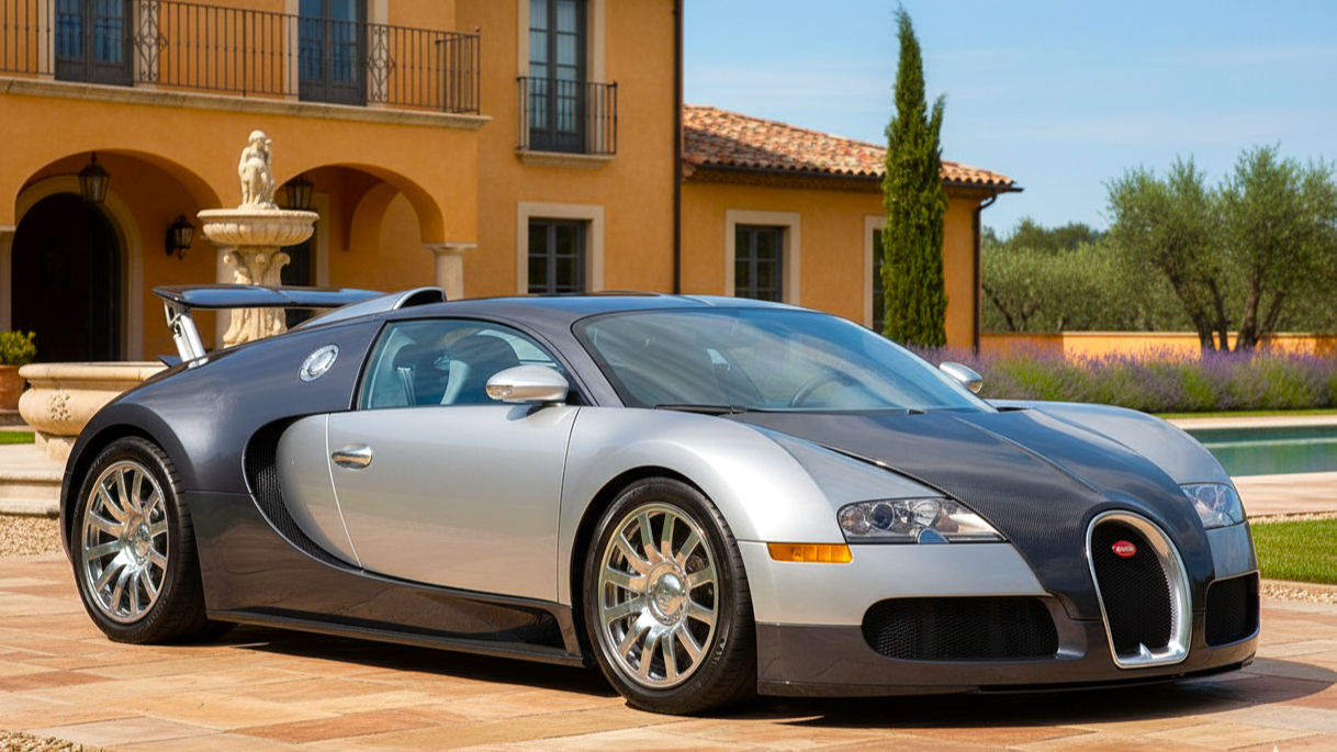 Bugatti Veyron 2005 года серебристого цвета