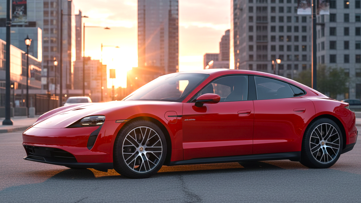 Porsche Taycan красного цвета
