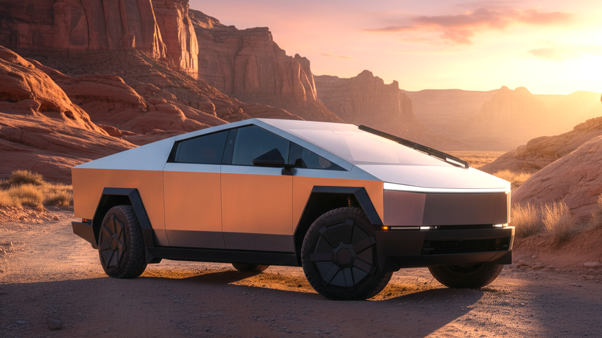 Tesla Cubertruck серебристого цвета
