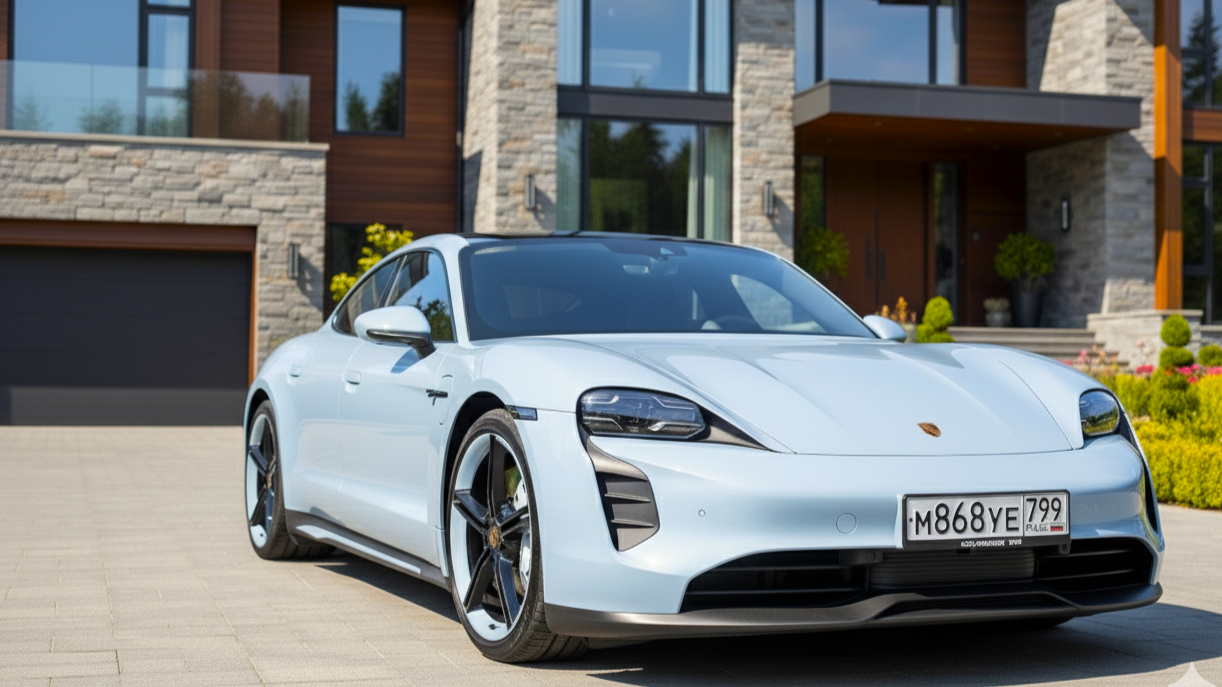 Porsche Taycan голубого цвета