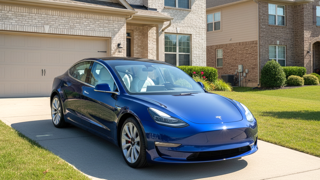 Tesla Model 3 синего цвета