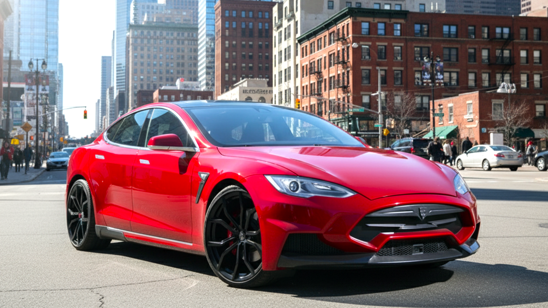 Tesla Model S красного цвета