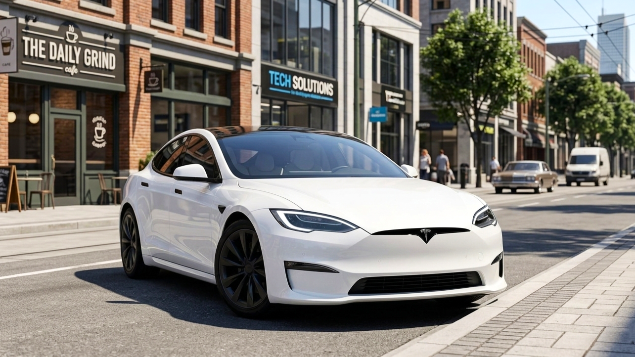 Model S Plaid белого цвета