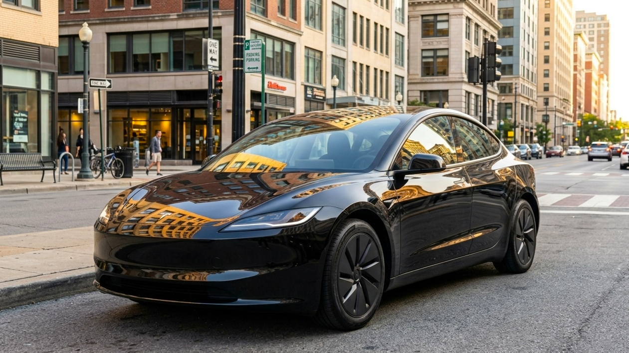 Tesla Model 3 черного цвета
