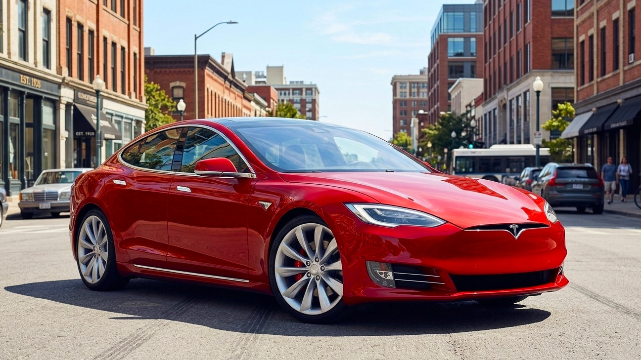 Tesla Model S красного цвета