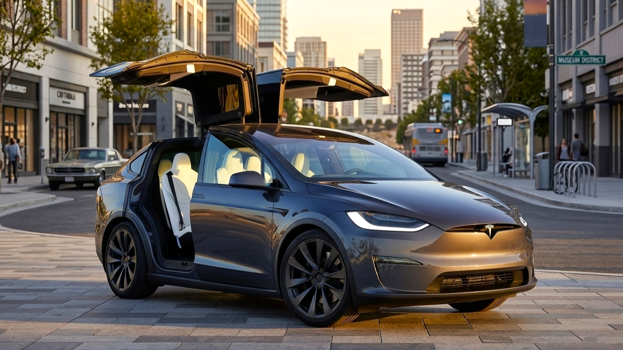 Tesla Model X серого цвета